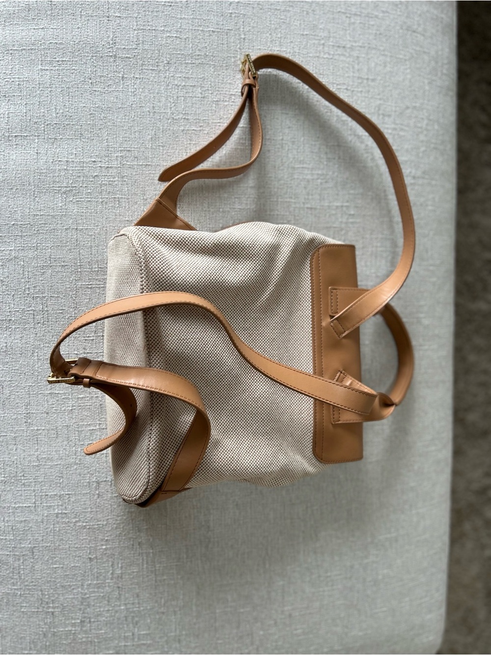 Tory Burch Neutral Canvas Backpack with Tan Leather Trim - Picture 3 of 11
